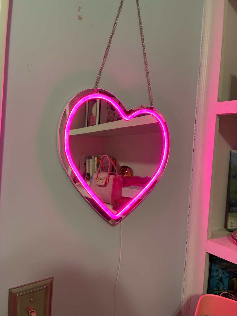 Pink Heart LED Wall Mirror - Neon Accent Mirror